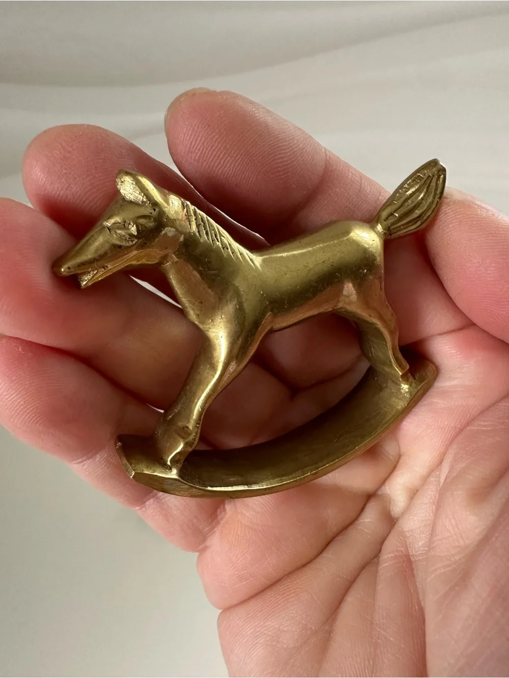 Vintage Set Of 3 mini Brass Rocking Horse Made In India trinket shelf home decor